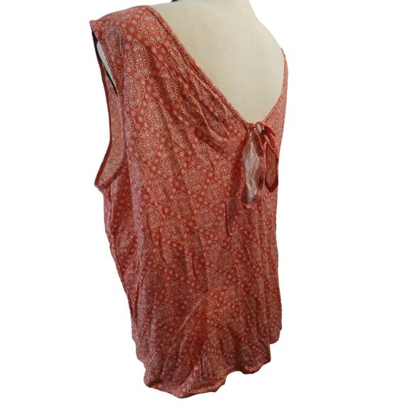 Loft Vintage Soft Large Orange Sleeveless Shirt Back Tie Peasant Boho - Picture 4 of 5